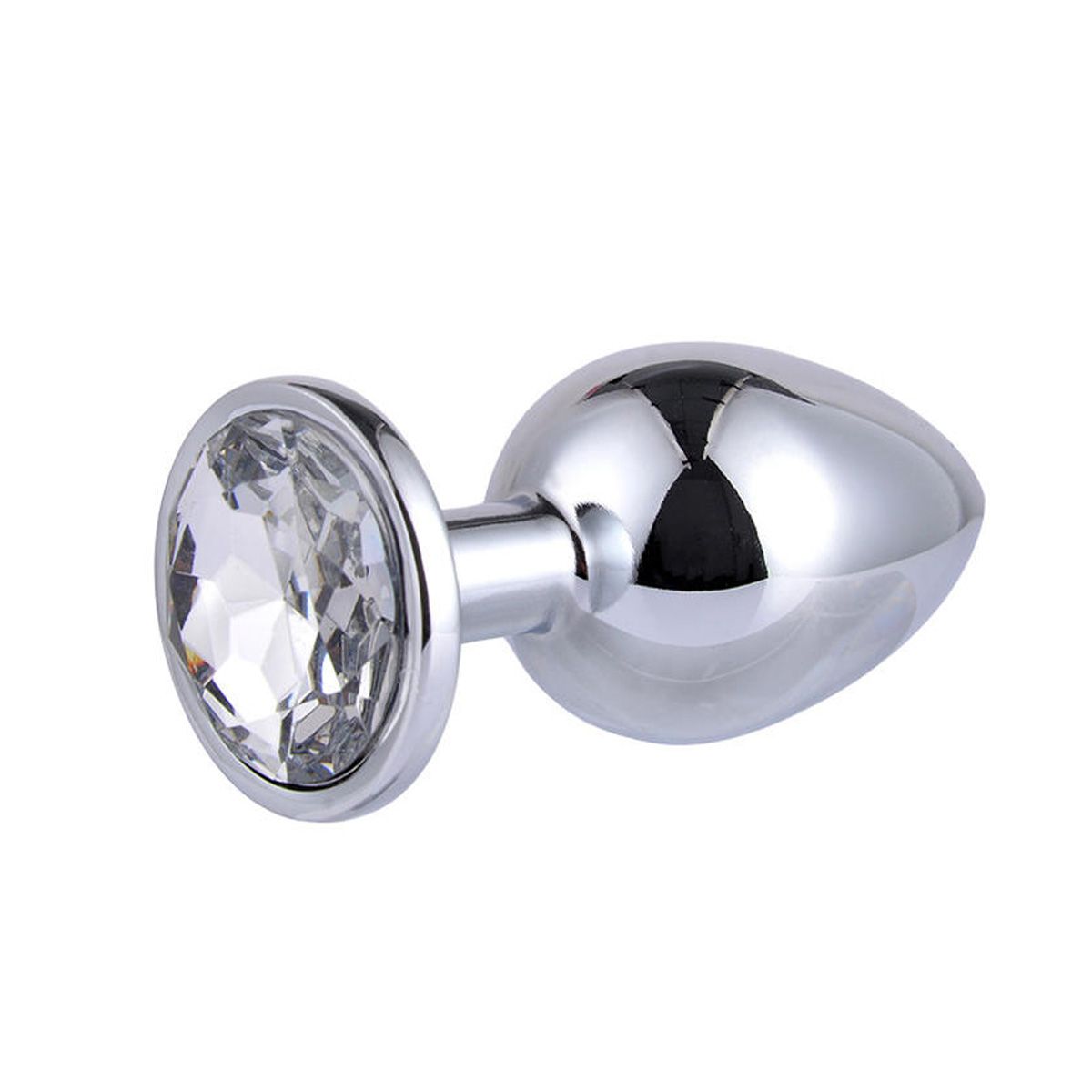Metall-Analplug mit Kristall-Akzent. Glänzende Oberfläche, runde Basis mit Kristallbesatz.