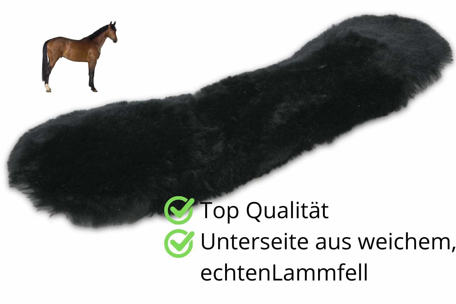 Schwarzer Sattelgurt. Oberseite aus weichem, echtem Lammfell. Top Qualität.