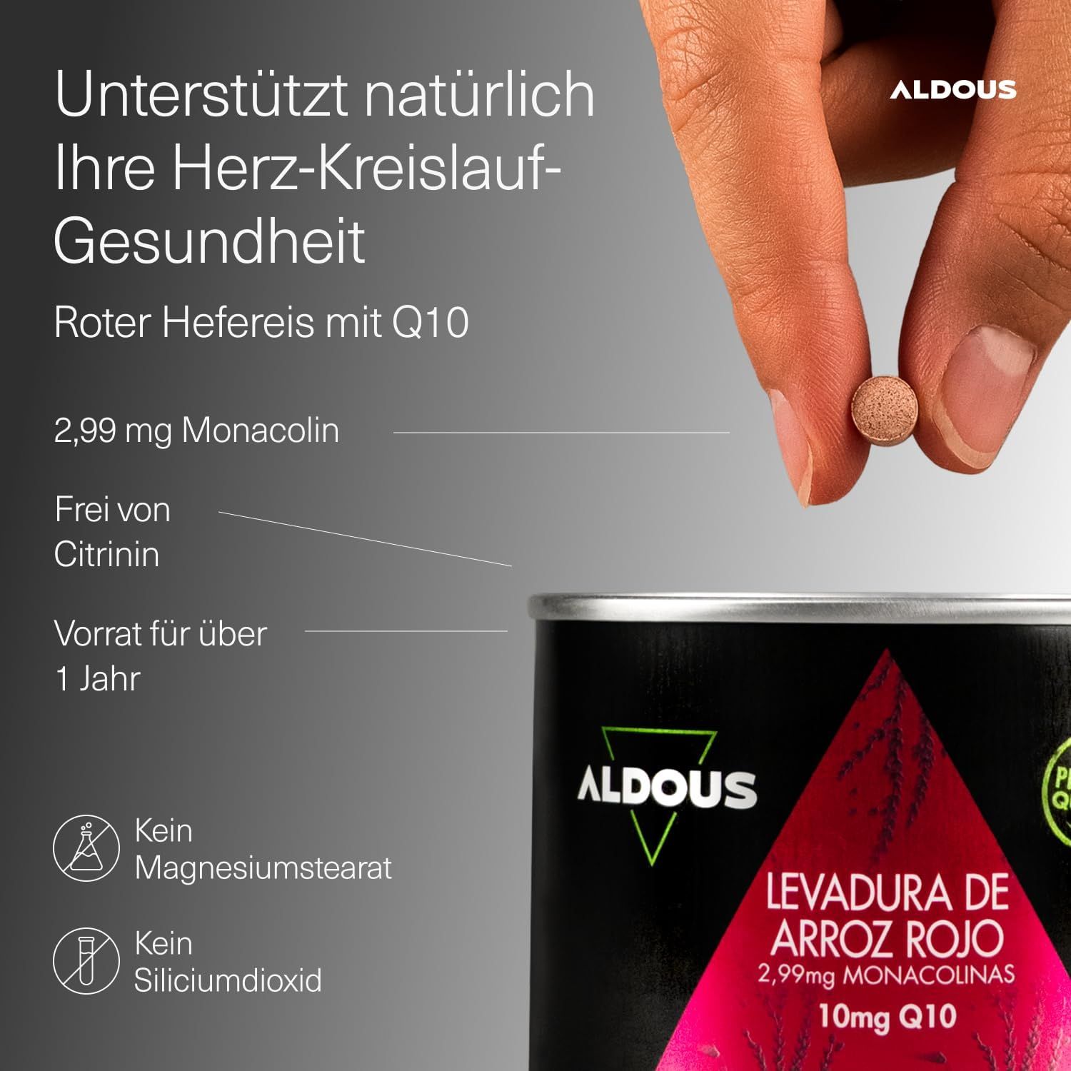 Aldous Fermentierter Roter Reis mit Q10 Tabletten