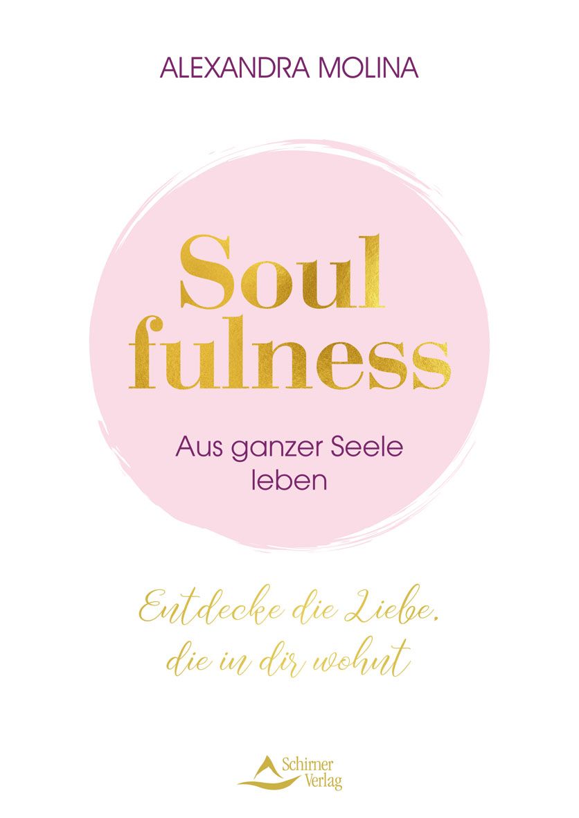 Buchcover mit Titel "Soulfulness" in Gold auf rosa Kreis. Autorin: Alexandra Molina. Verlag: Schirmer Verlag. Weitere Texte in Gold.