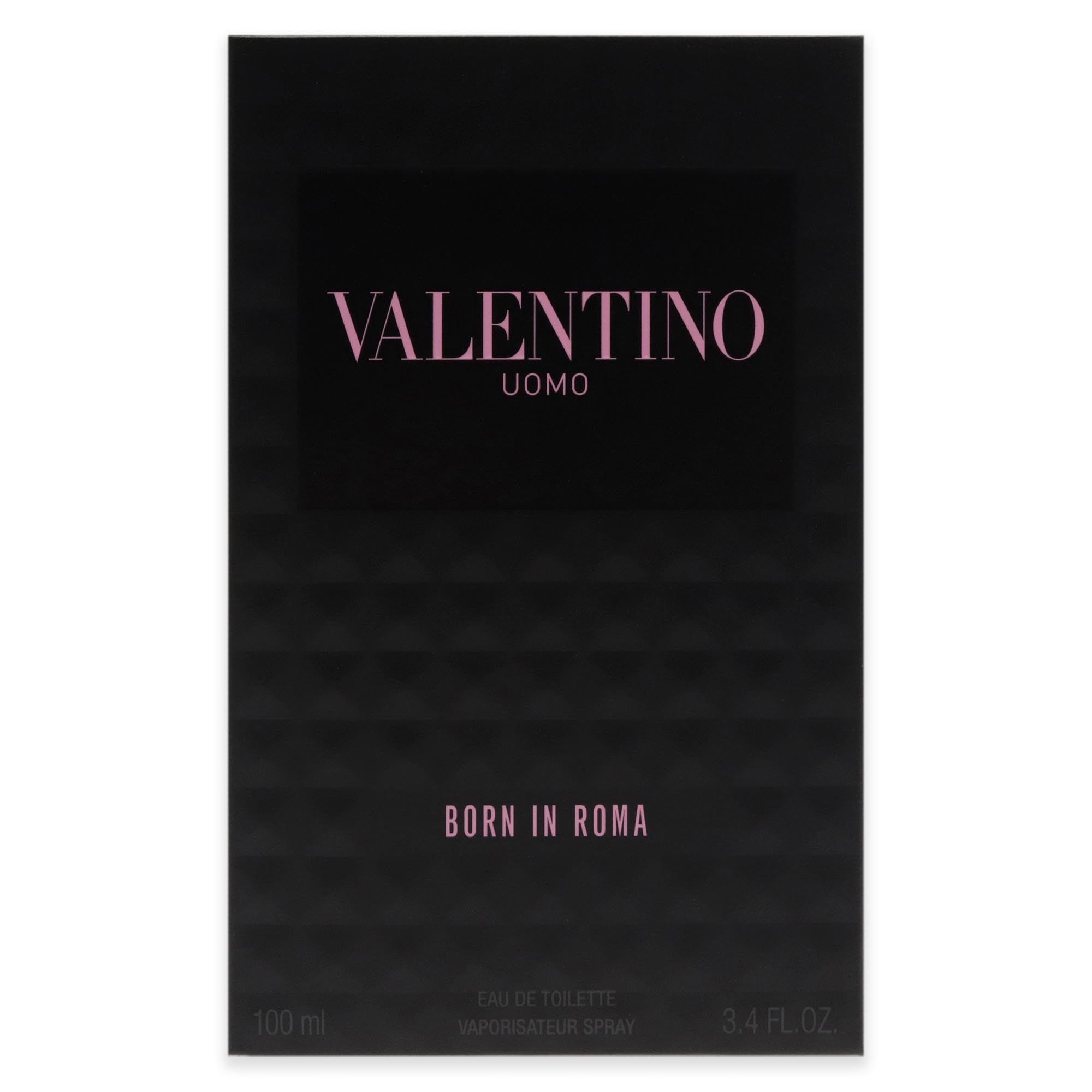 Schwarze Verpackung mit rosa Schriftzug VALENTINO UOMO Born in Roma. 100 ml.