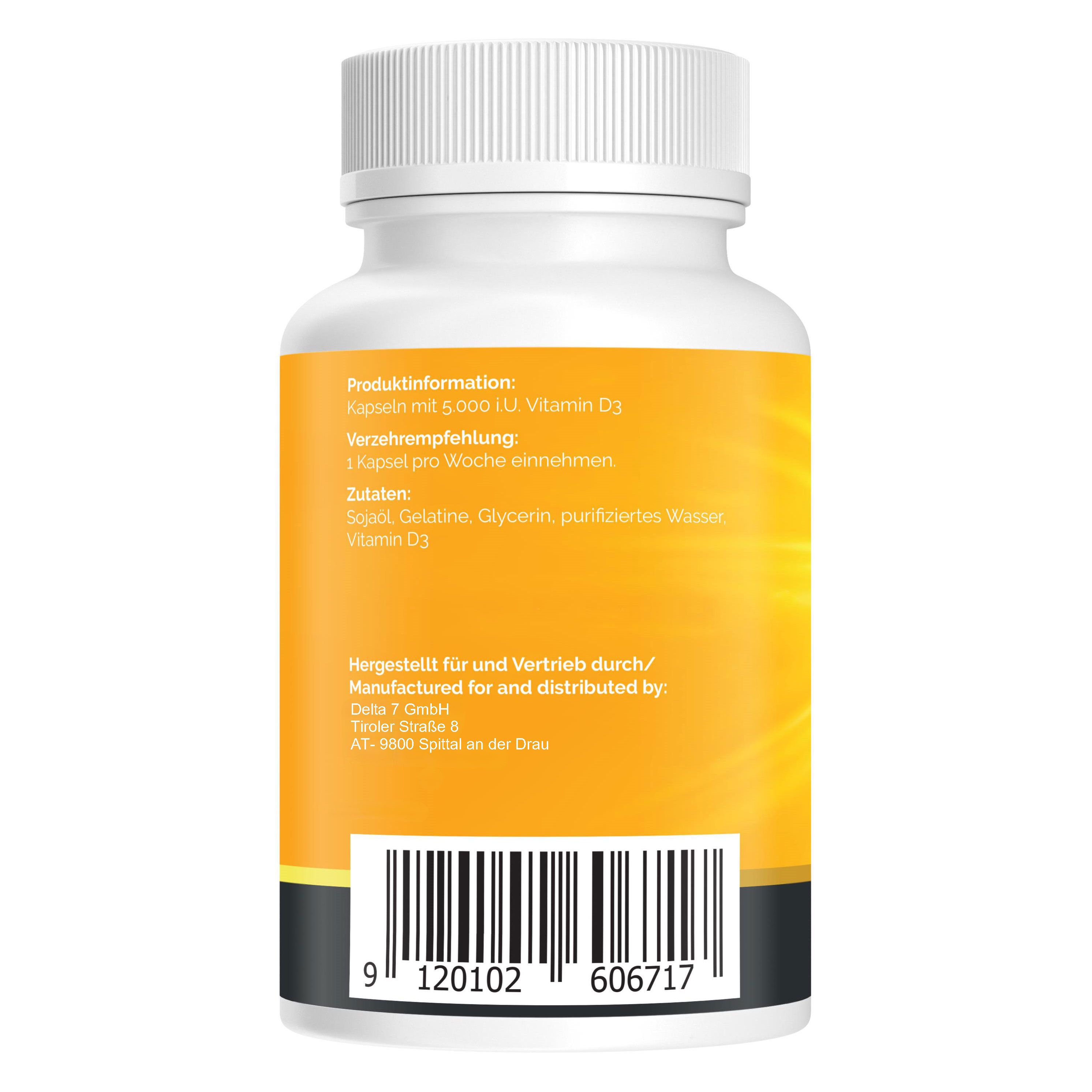 Rückseite der Flasche. Produktinformationen, Zutaten, Verzehrempfehlung. Barcode und Herstellerinformationen.