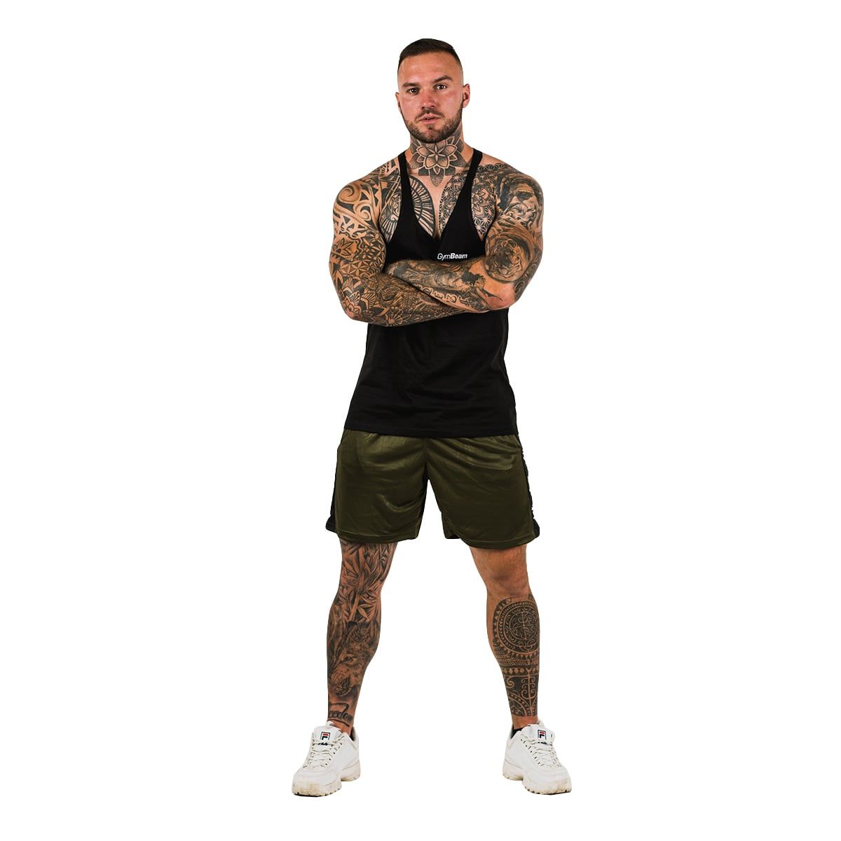 Schwarzes Stringer Tank Top für Männer, Regular Fit, aus Baumwolle und Polyester.