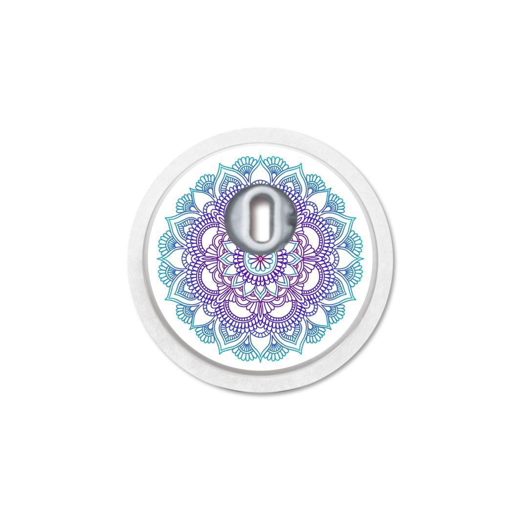 Runder Aufkleber mit Mandala-Design und Sensor in der Mitte. Farbverlauf von Blau nach Lila.
