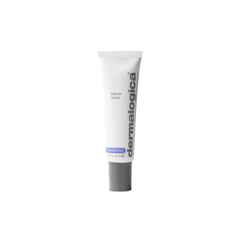 Weiße Tube mit grauer Kappe. Aufschrift 'barrier repair' und 'Dermalogica'.