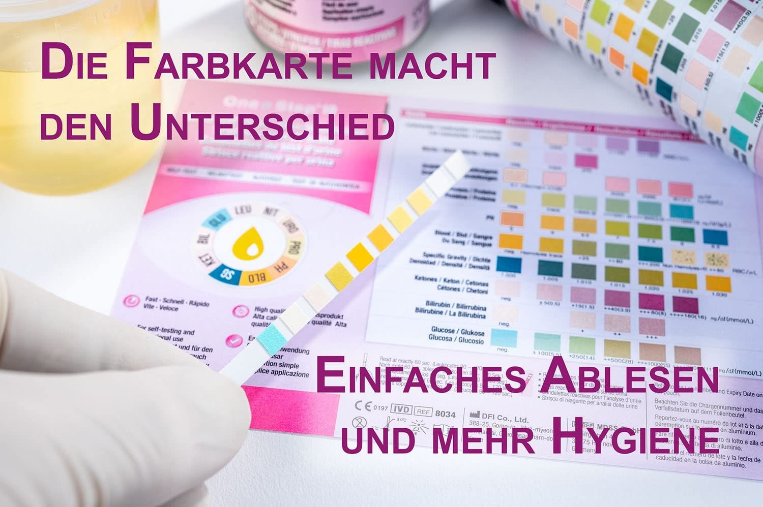 150 One+Step Urinteststreifen für 10 Indikatoren - Gesundheitstest inkl. Referenzfarbkarte