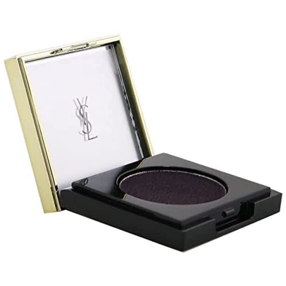 Schwarzer Lidschatten-Behälter mit geöffnetem Deckel. Aufschrift: Yves Saint Laurent.