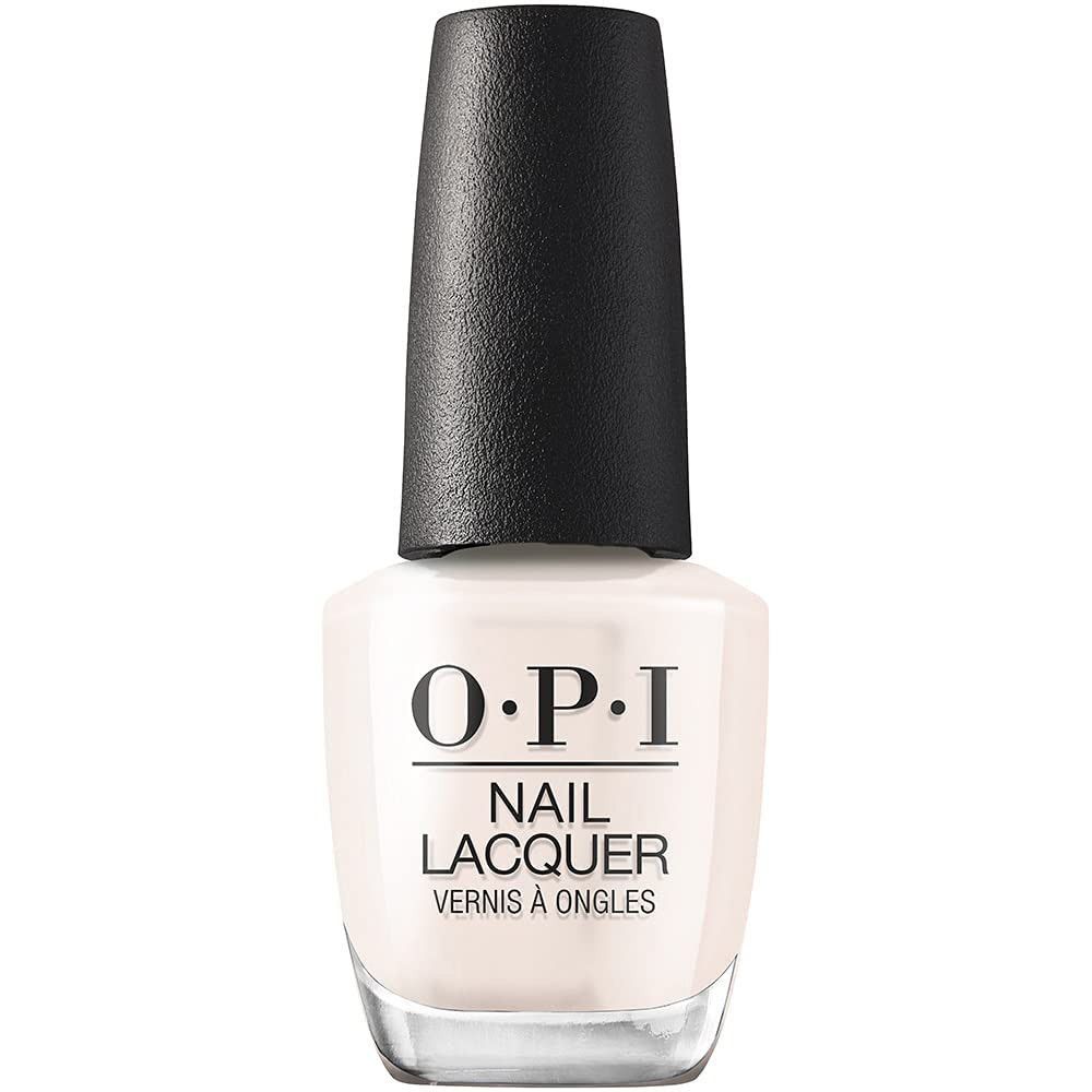 O.P.I Nagellacke Flasche. Weißer Nagellack mit schwarzem Deckel. Aufschrift: O.P.I, Nail Lacquer, Vernis à Ongles.