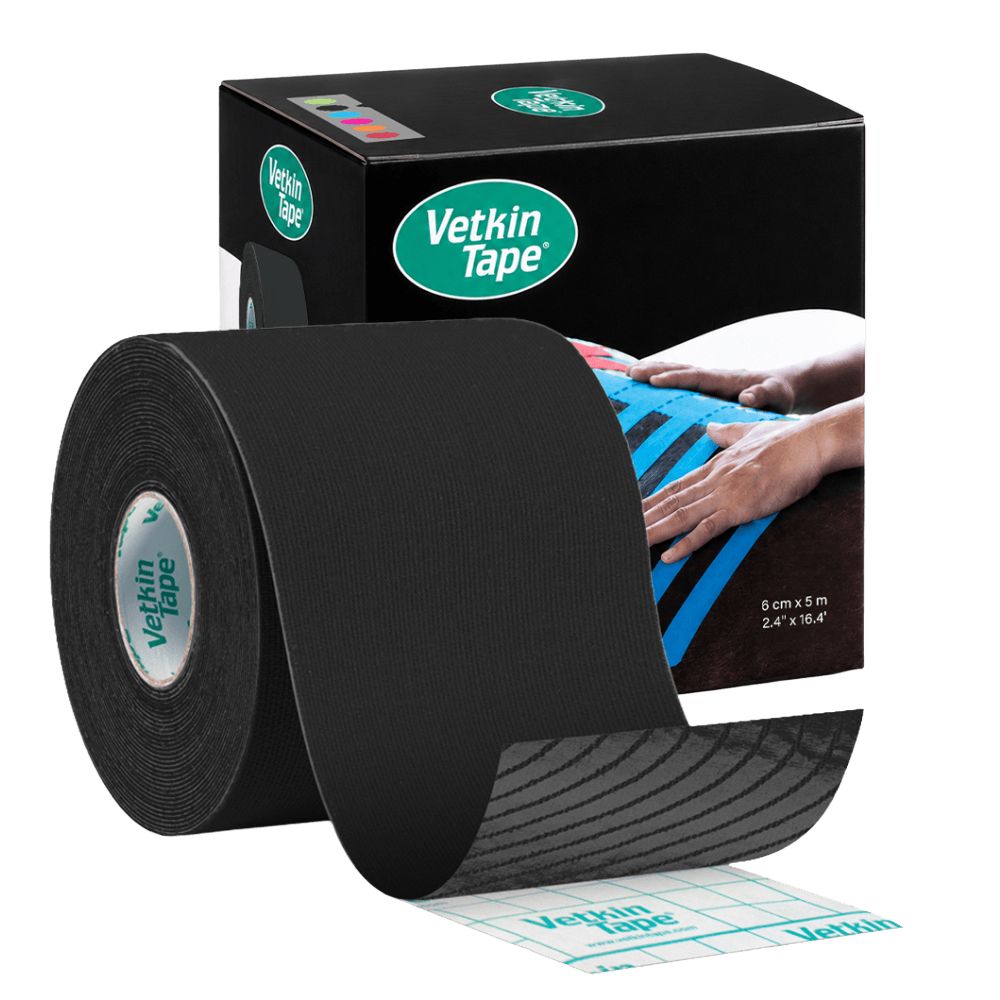 Schwarzes VetkinTape Kinesiotape Rolle, 5m x 5cm, mit Verpackung.