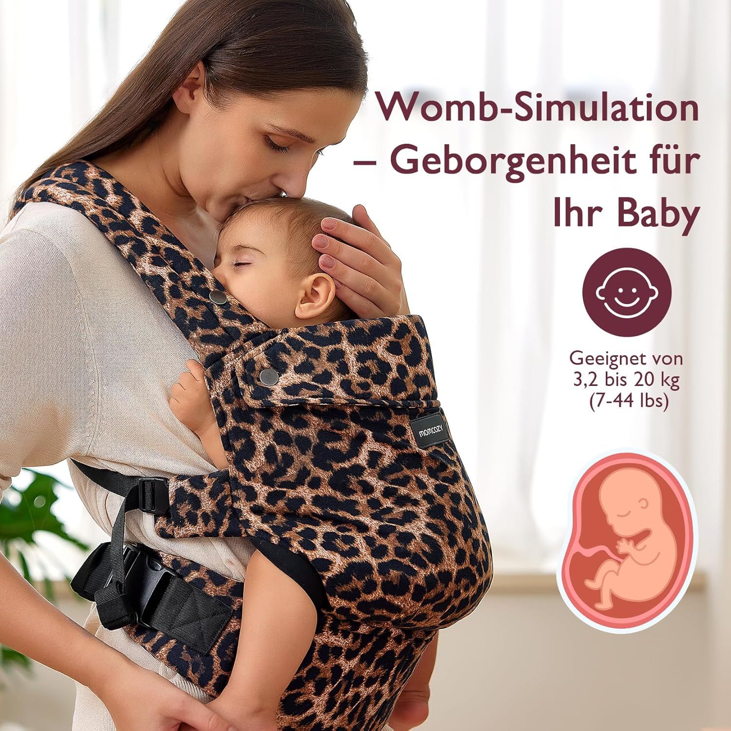 Momcozy Baby Trage - Leichte & Atmungsaktive Leopard