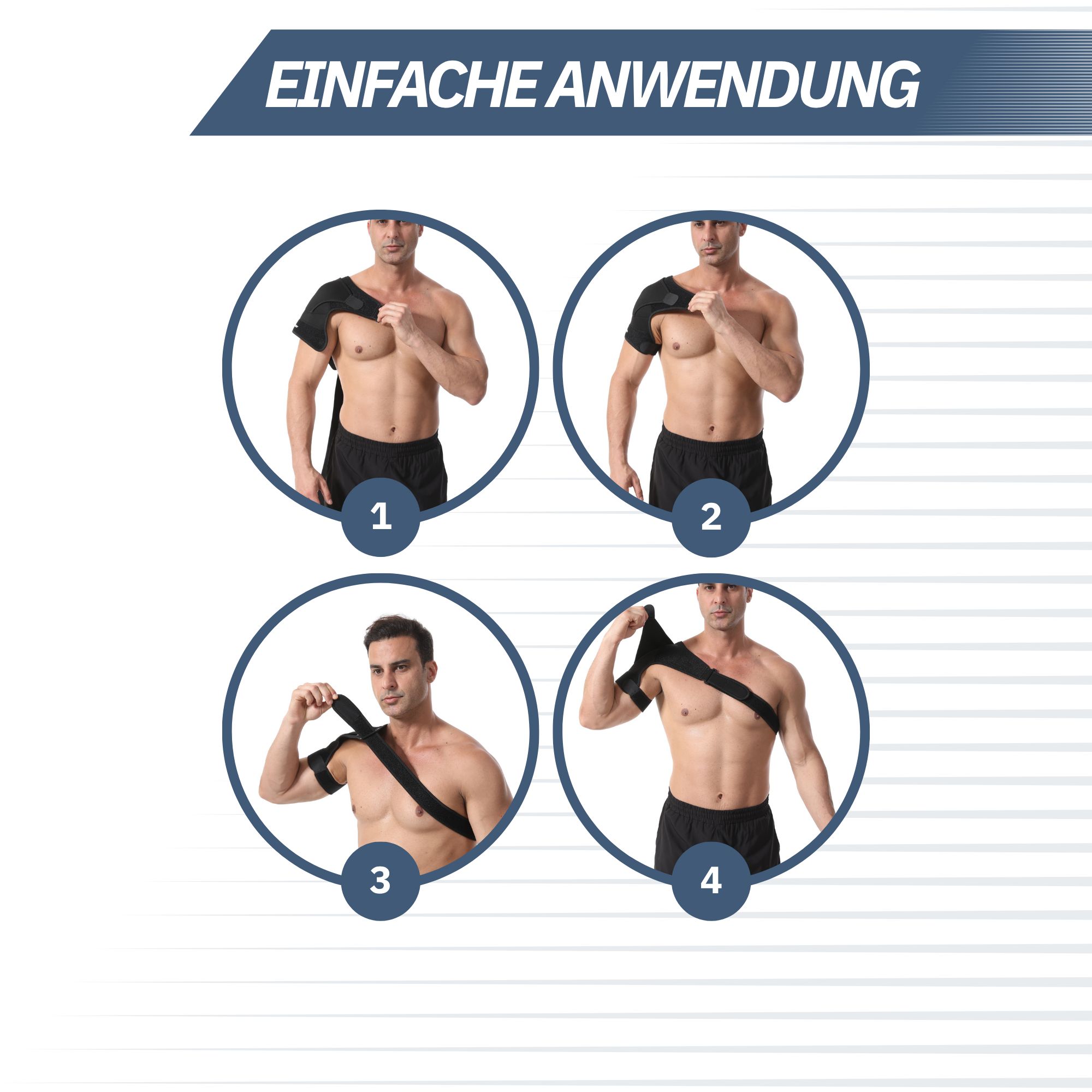 Anleitung: Schulterbandage anlegen in vier Schritten.
