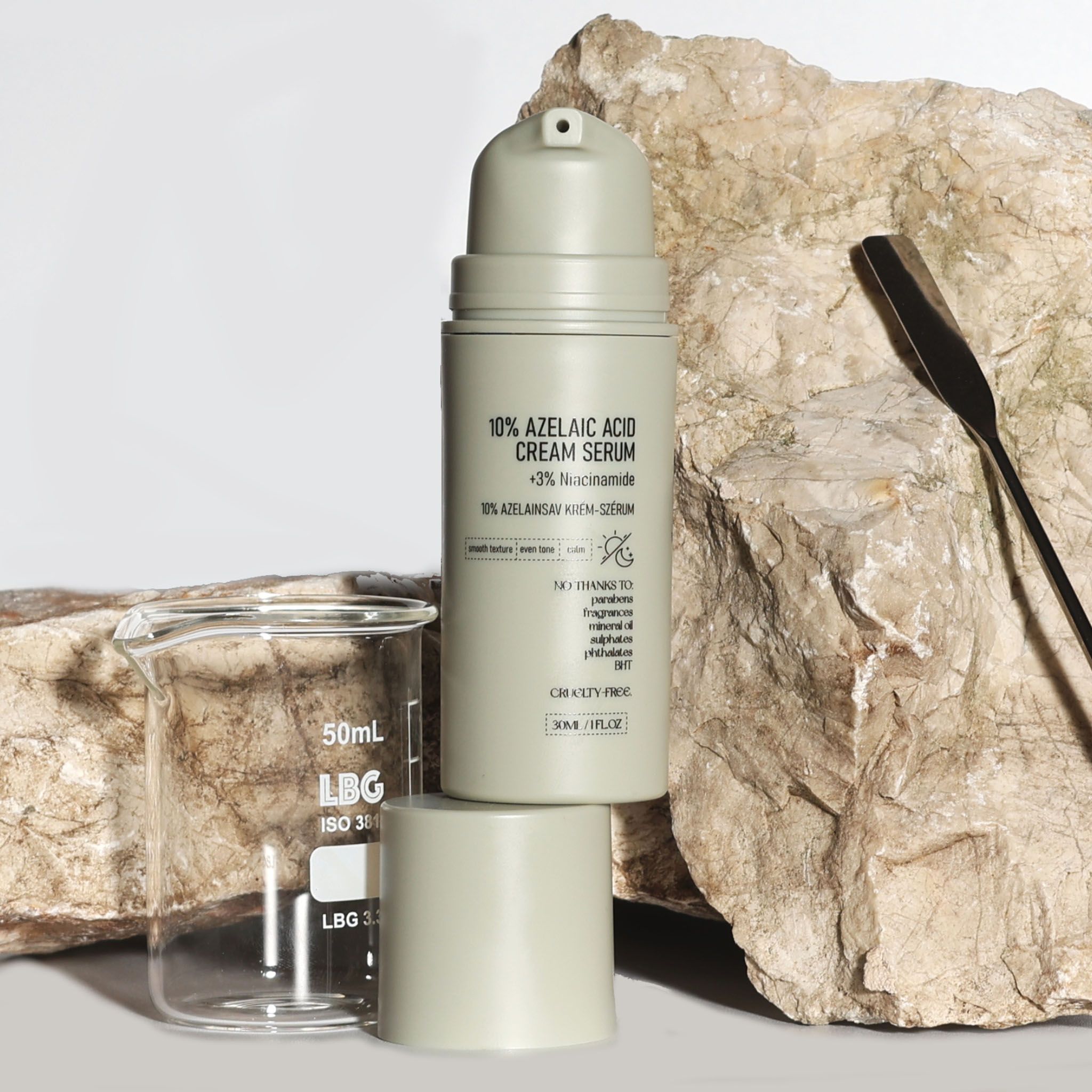 10% Azelainsäure Cream-Serum, 30ml Flasche, mit Pipette.