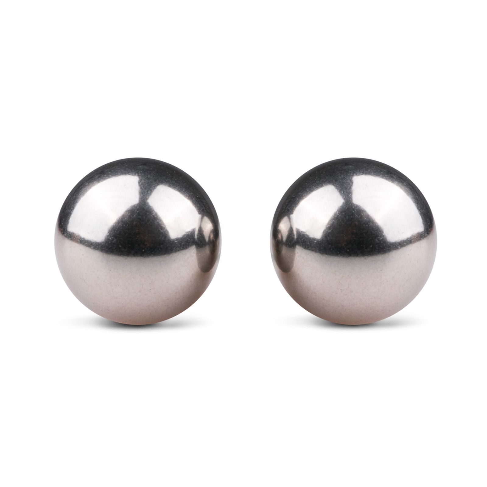 Zwei metallische Kugeln. Glatte Oberfläche, reflektierend. Keine weiteren Merkmale sichtbar.