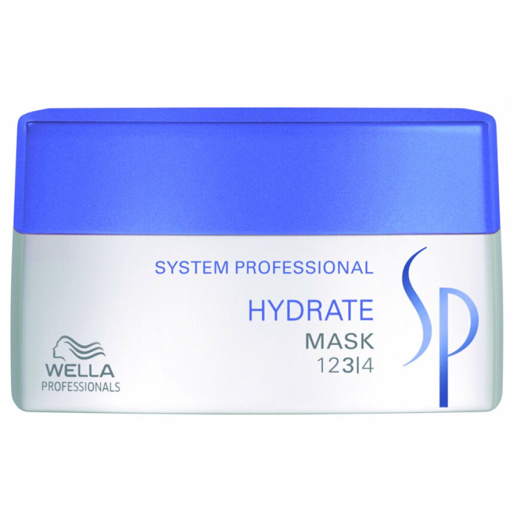 Weiß-blaue Dose. Aufschrift: Hydrate Mask, Wella Professionals Logo, SP Logo.