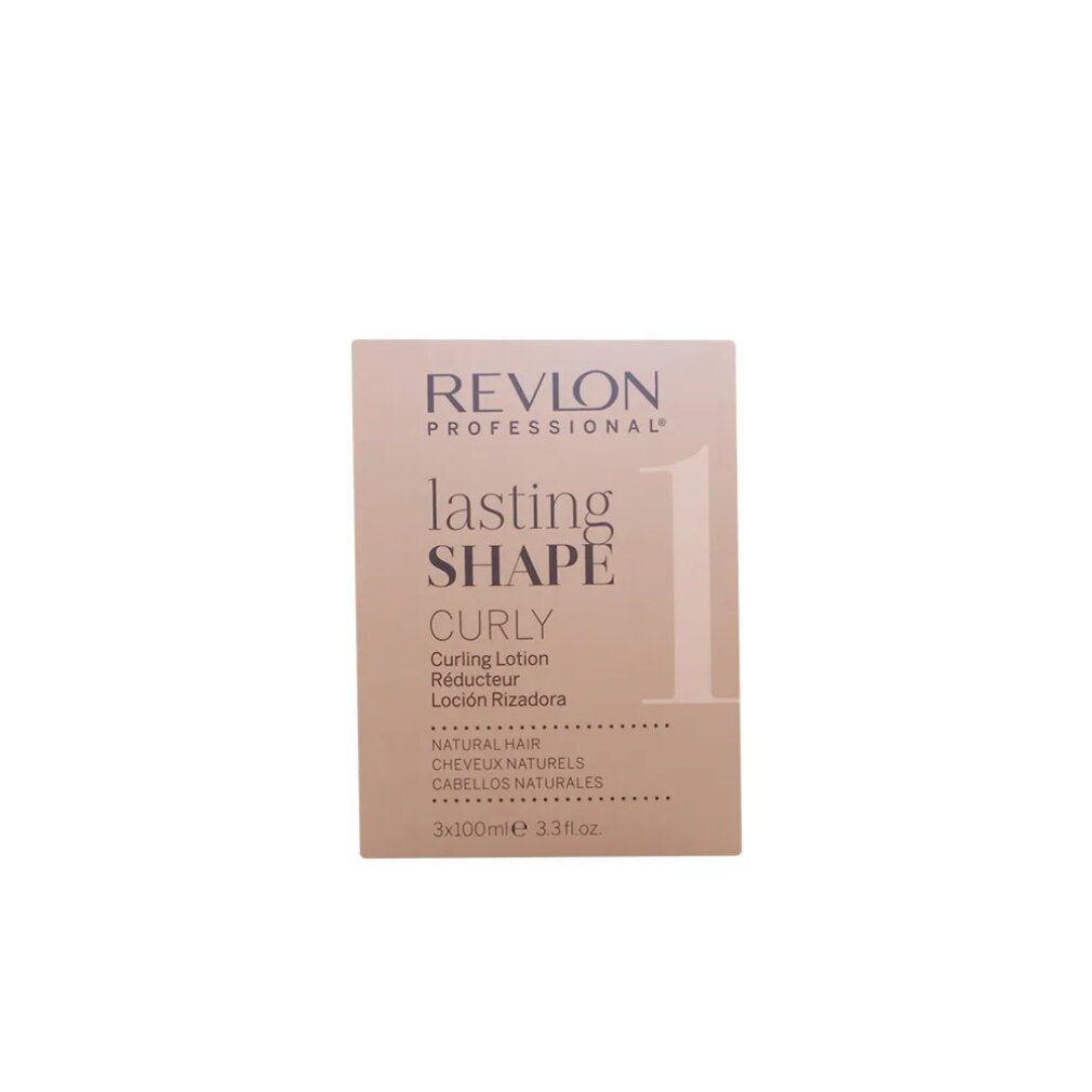 Karton mit Produktaufdruck. Aufschrift: Revlon Professional, Lasting Shape Curly, Locken Lotion. 3x100ml.