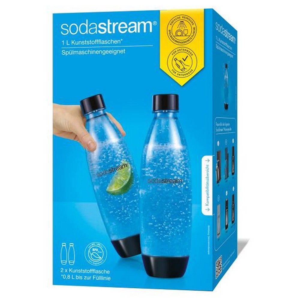 Verpackung für zwei Sodastream 1L PET-Flaschen, spülmaschinenfest.