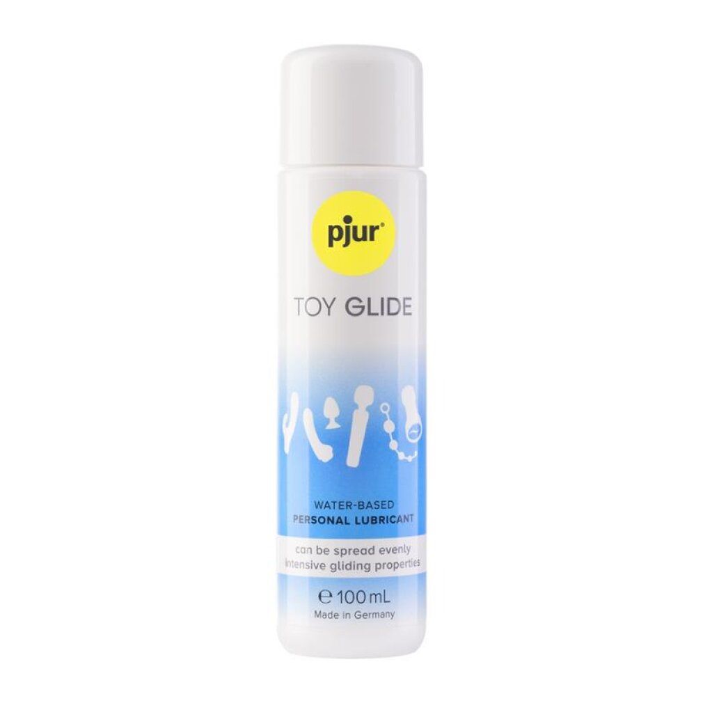 Weiße Flasche pjur® Toy Glide Gleitmittel, 100ml. Wasserbasiert.