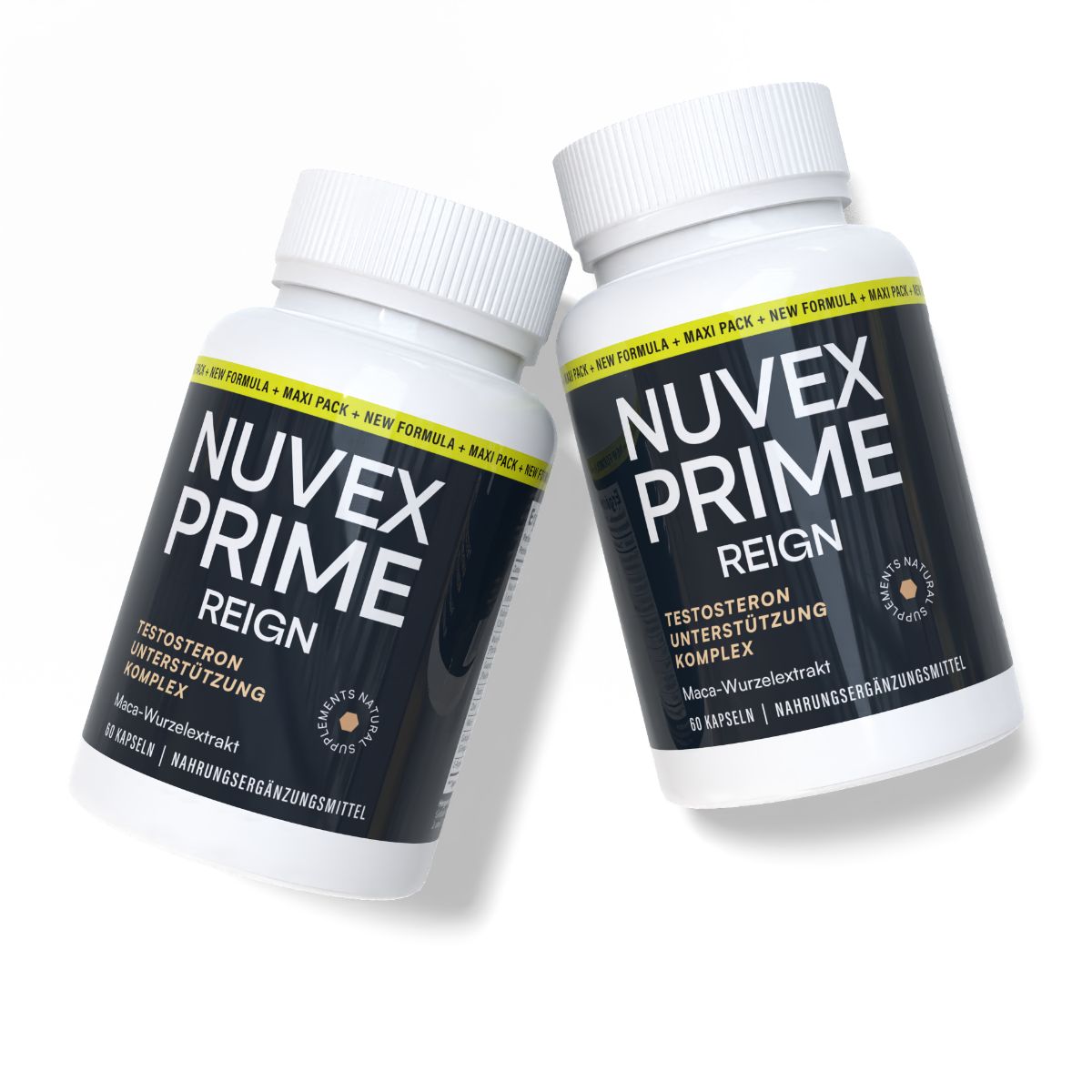Zwei NUVEX PRIME REIGN Flaschen, Nahrungsergänzungsmittel, 60 Kapseln.
