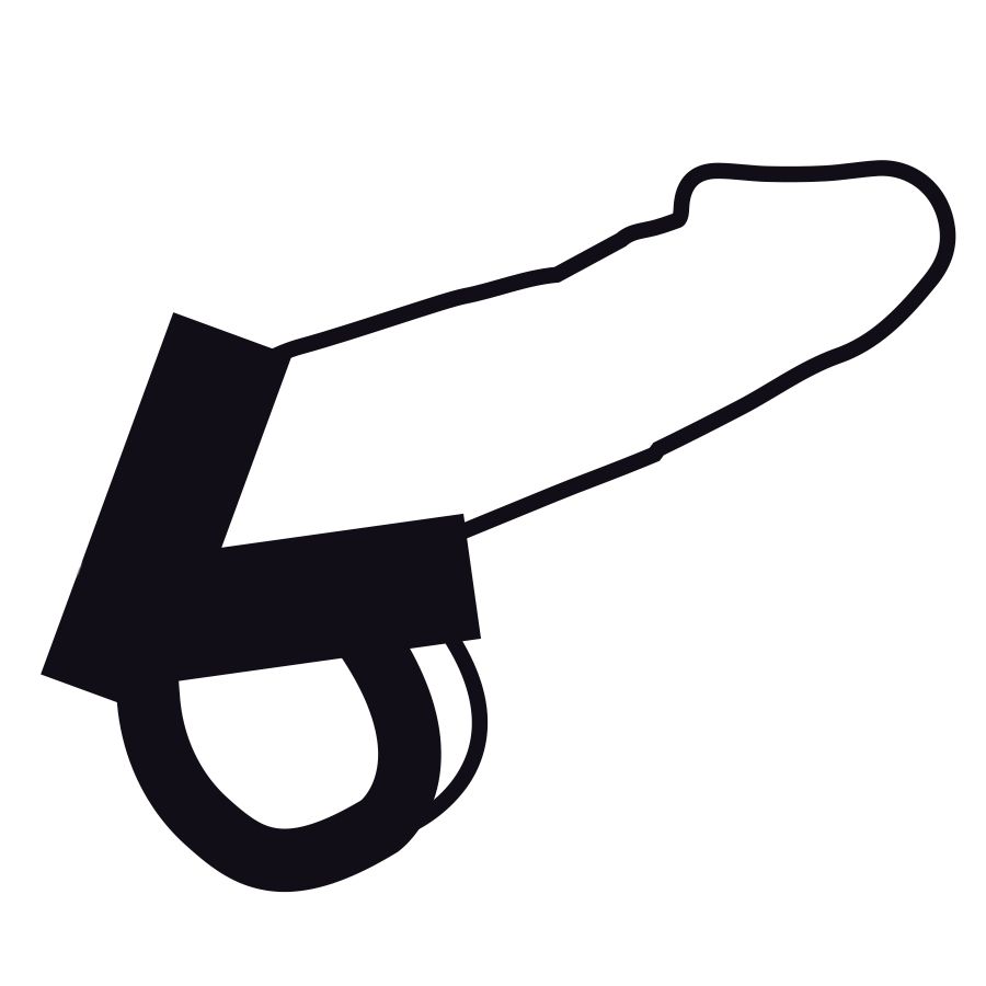 Schwarz-weiß-Illustration eines Penisrings. Vereinfachte Darstellung.