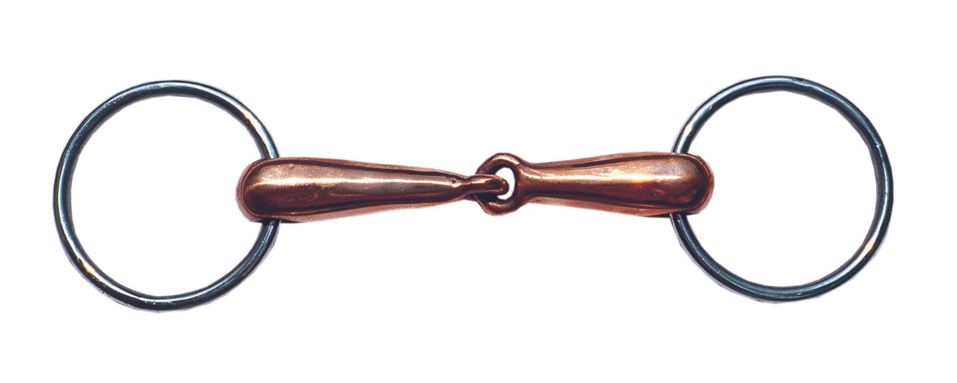 Wassertrense. Metall, zwei Ringe, Mundstück. Kupferfarbenes Mundstück, silberne Ringe.