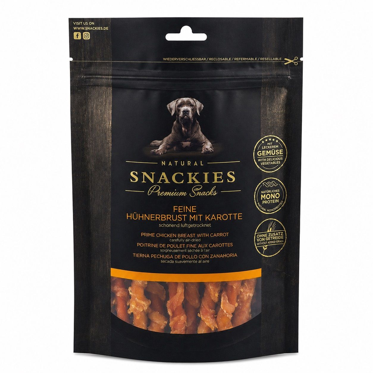 SNACKIES Feine Hühnerbrust mit Karotte - Single-Protein Snack für Hunde