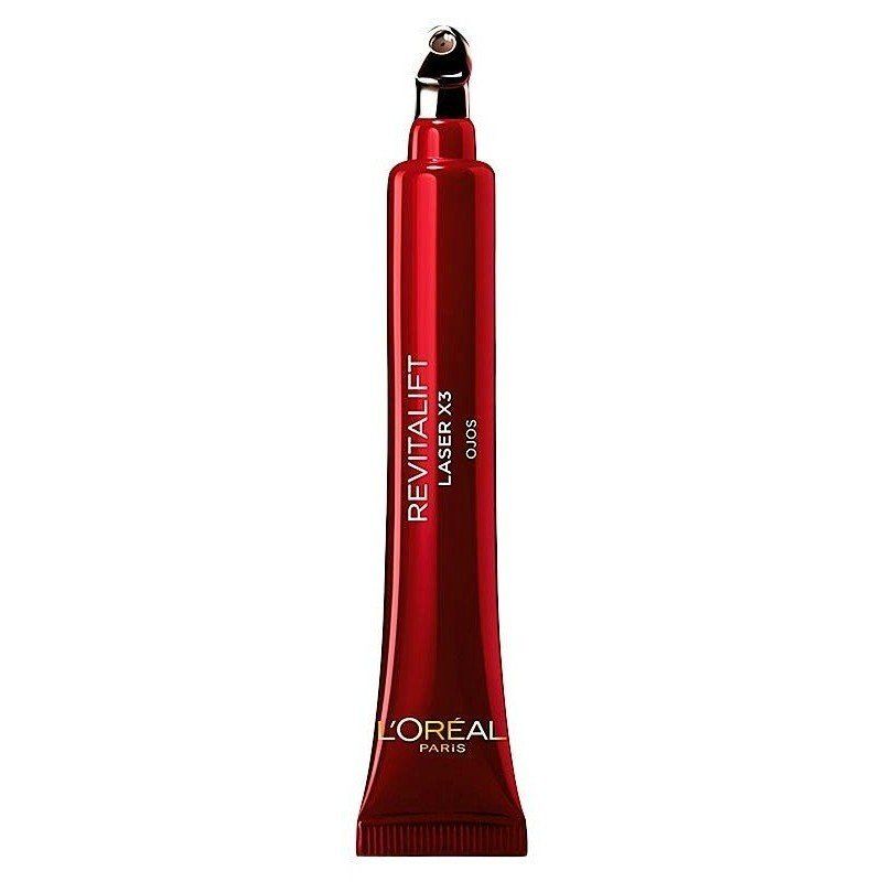 Rote Tube mit Roll-Applikator für Augenpflege. L'Oréal Revitalift Laser X3.