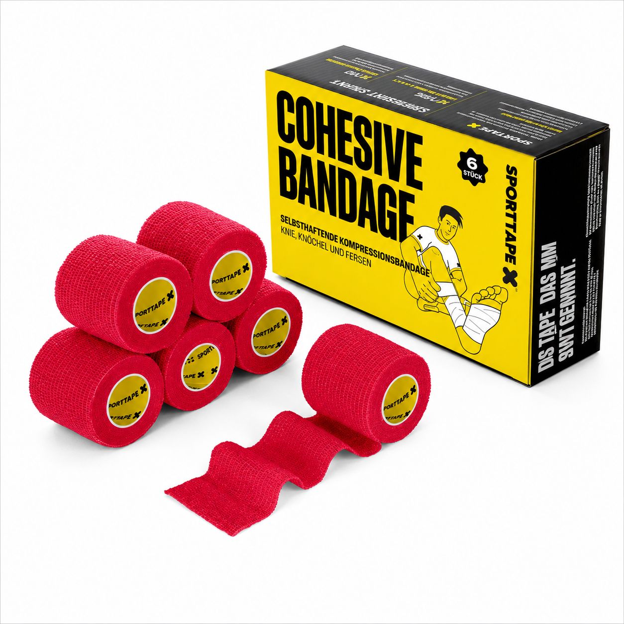 SPORTTAPE  Selbstklebender verband - 6 Rollen, 5 cm x 4,5 m Rot