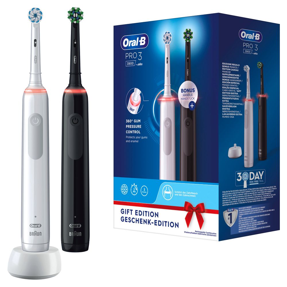 Oral-B - Elektrische Zahnbürste "Pro 3 + 2. Handstück" in Schwarz und Weiß