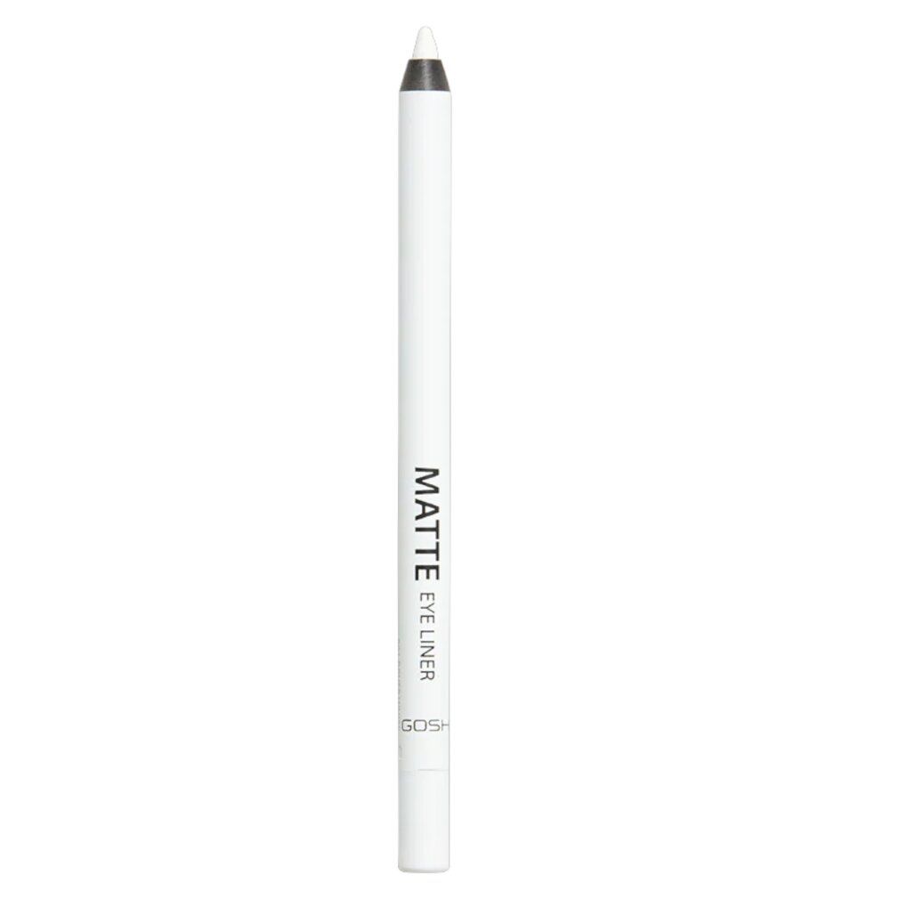 Weißer Eyeliner-Stift mit schwarzer Mine. Aufschrift "MATTE EYE LINER". Marke "GOSH".