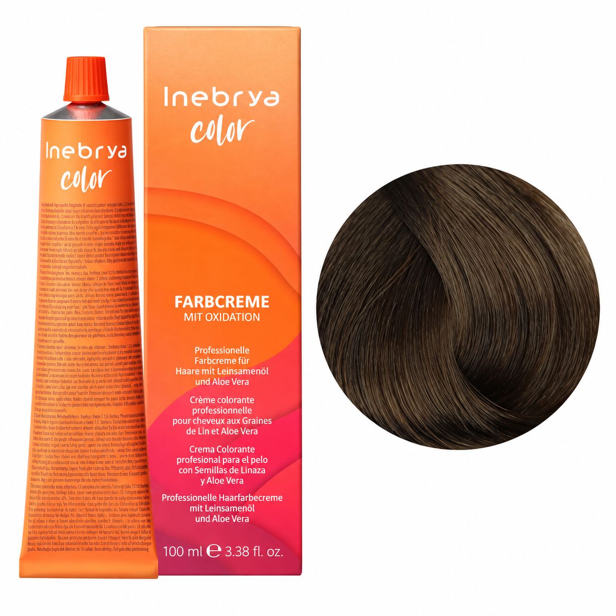 Inebrya Color Farbcreme mit Oxidation, 100ml Tube und Farbmuster.