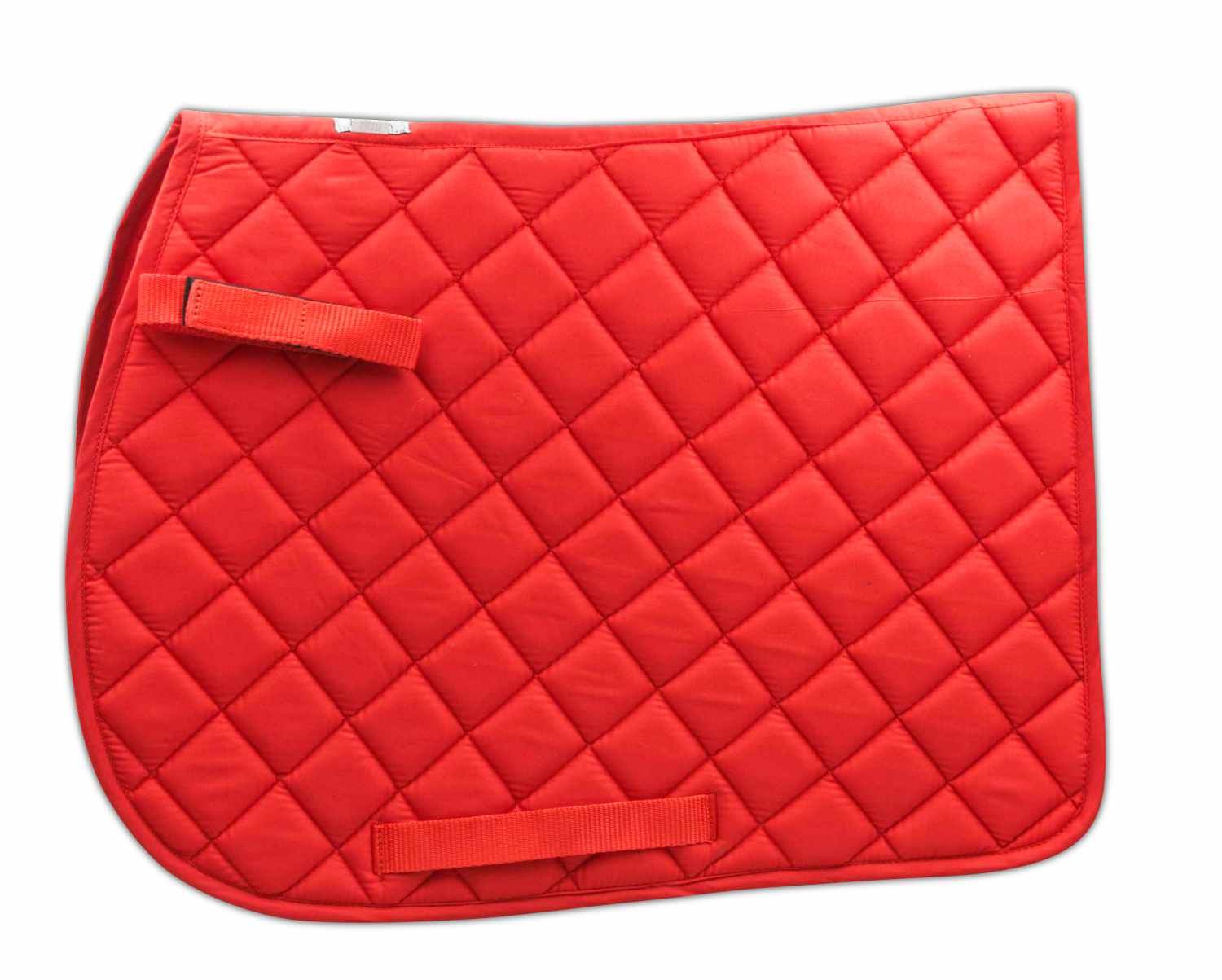 Rote Schabracke mit quadratischem Steppmuster und Schlaufen. Baumwolle. Für Pferde. Mit Klettverschluss.