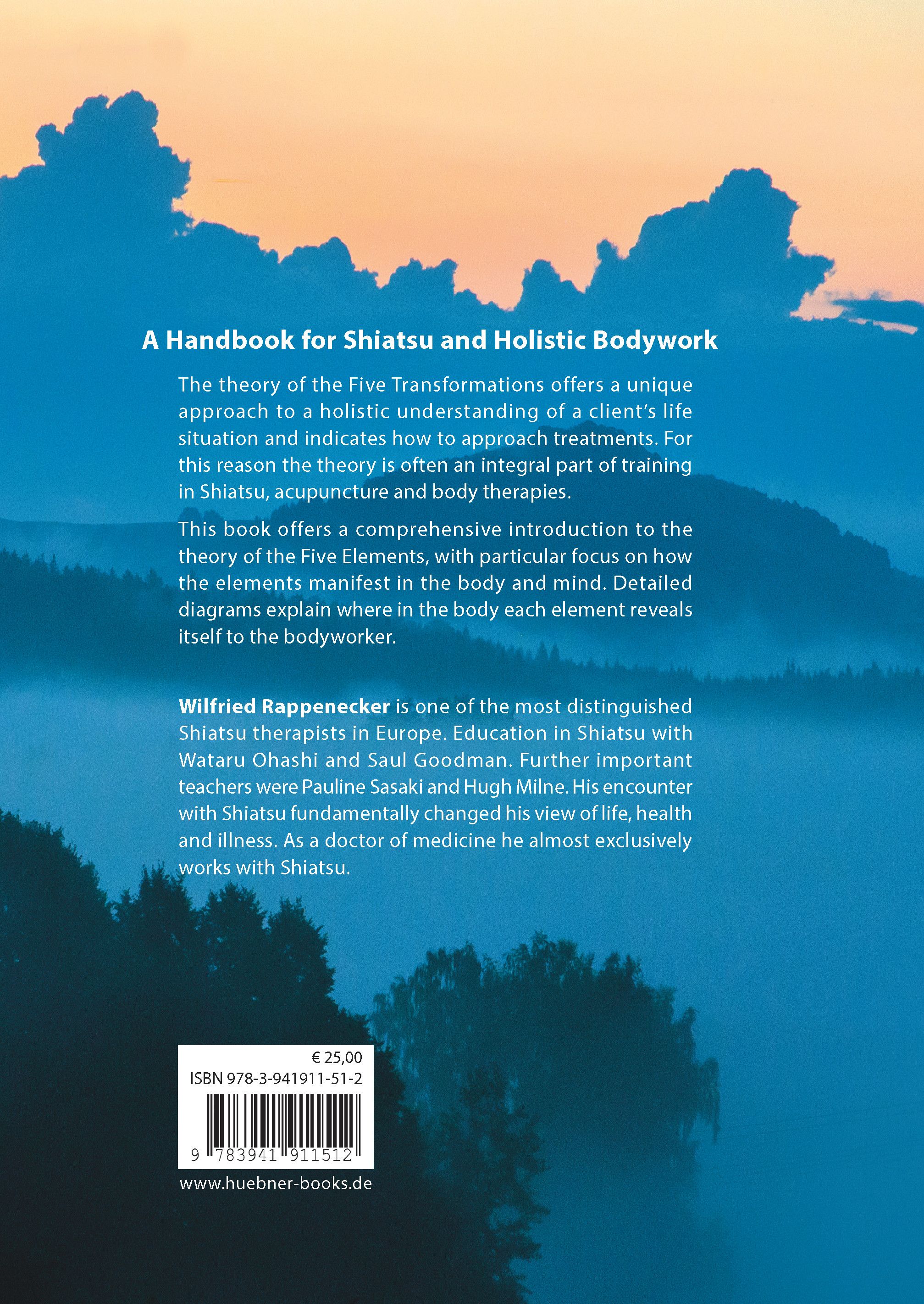 Buchrücken mit Text. Titel: A Handbook for Shiatsu and Holistic Bodywork. Autor: Wilfried Rappenecker. ISBN und Preis.