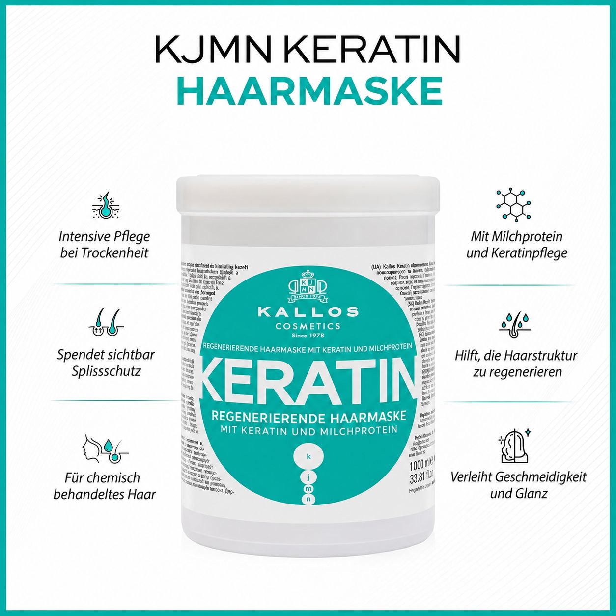 Kallos Cosmetics Keratin Haarkur, 1000 ml.