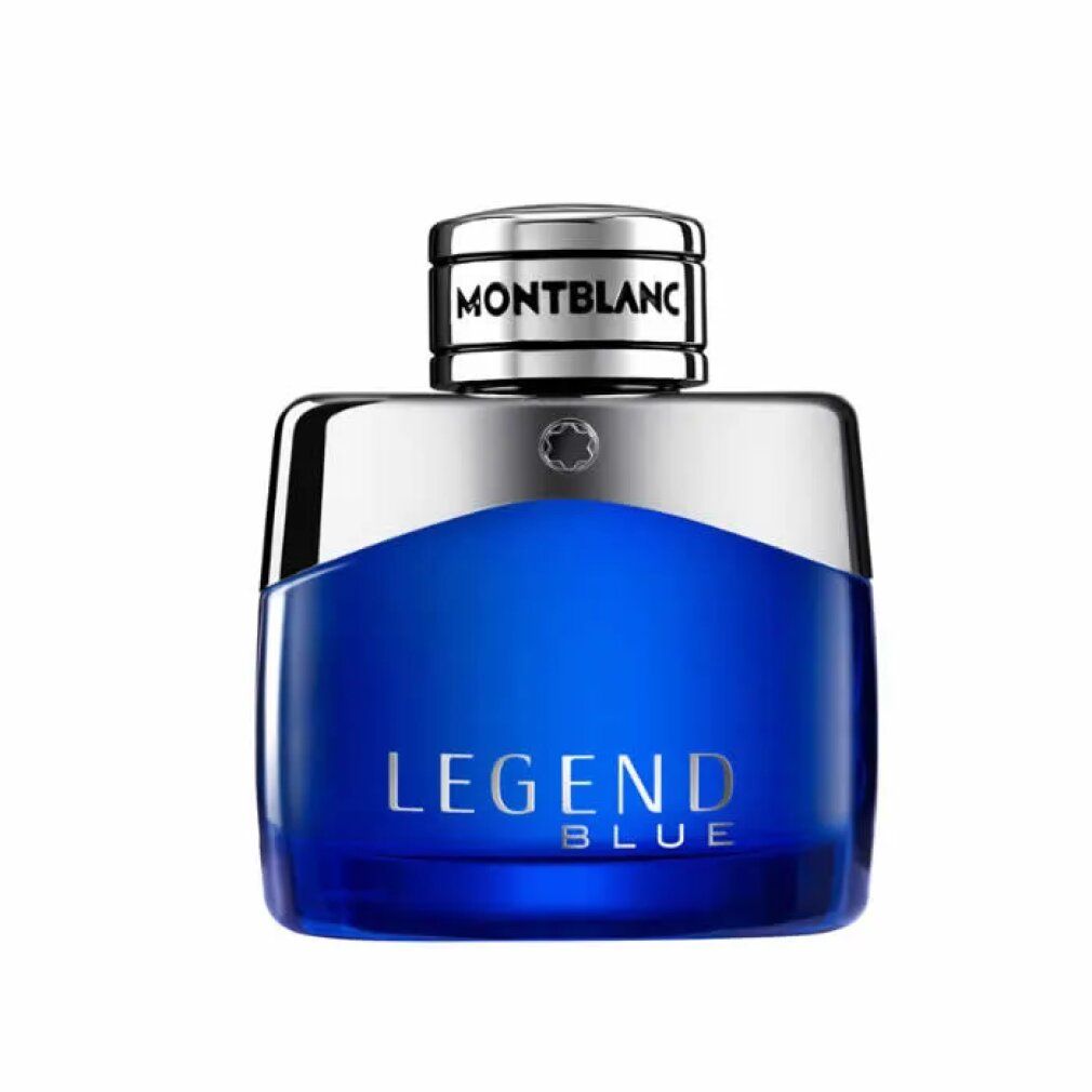Blauer Flakon mit silbernem Deckel. Aufschrift LEGEND BLUE und MONTBLANC. EdP Nat. Spray.