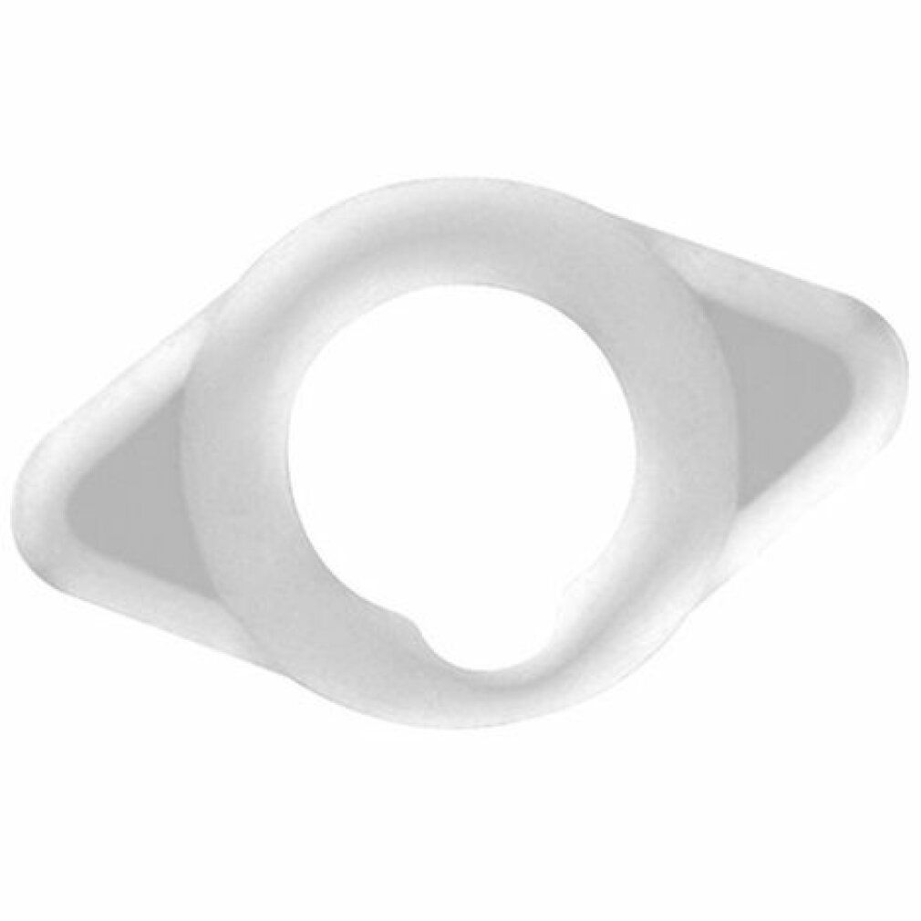 Weißer Potenzring. Ring mit zwei seitlichen Ausbuchtungen. Offene Form. Für den Intimbereich.