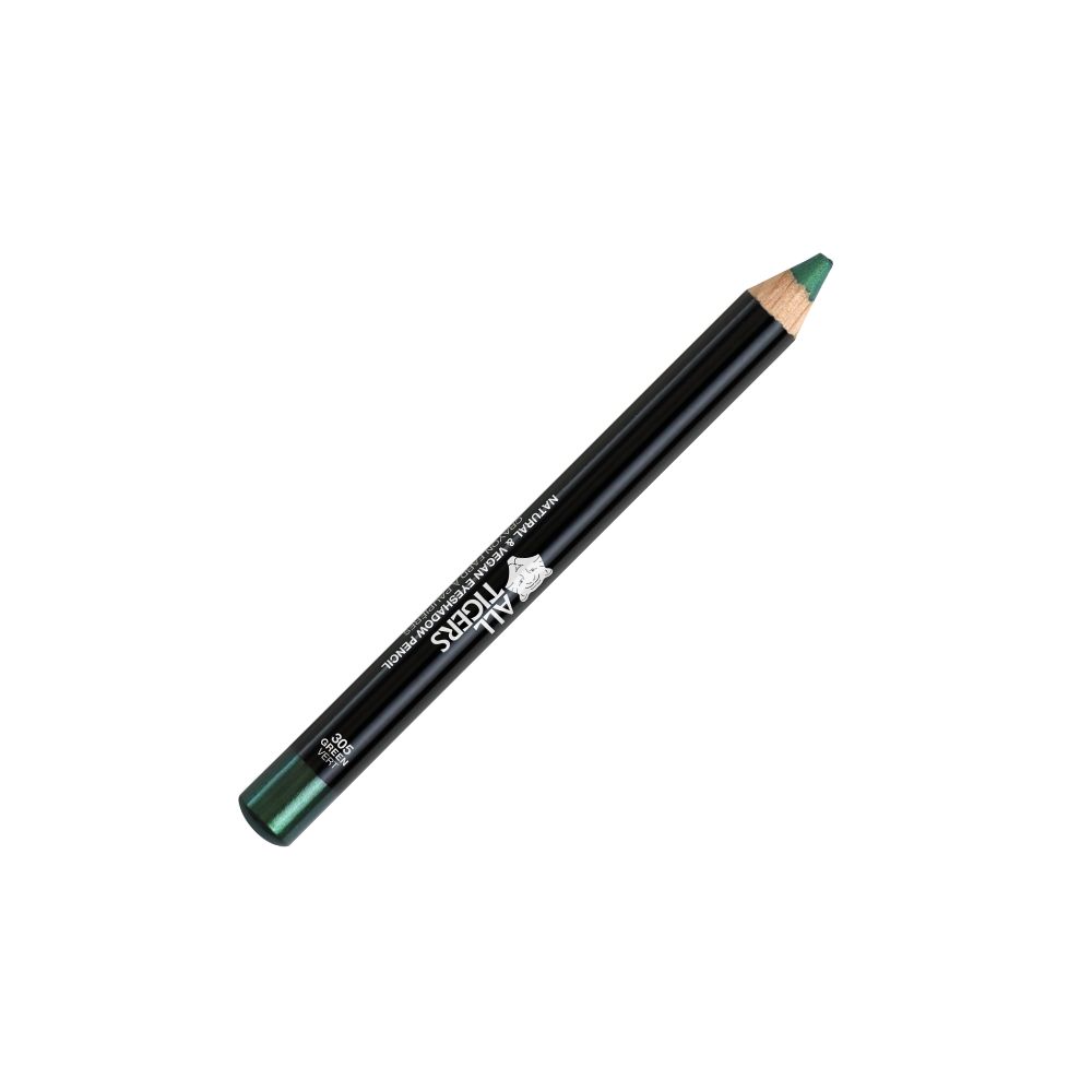 Grüner Kajalstift. Schwarzer Stift mit grüner Spitze. Aufschrift: ALL TIGERS. Natürlicher, veganer Eyeliner-Stift.