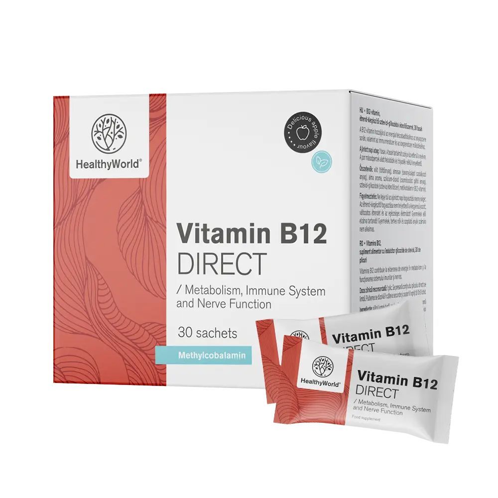 HealthyWorld Vitamin B12 DIRECT 1000 µg – Pulversticks mit Apfelgeschmack