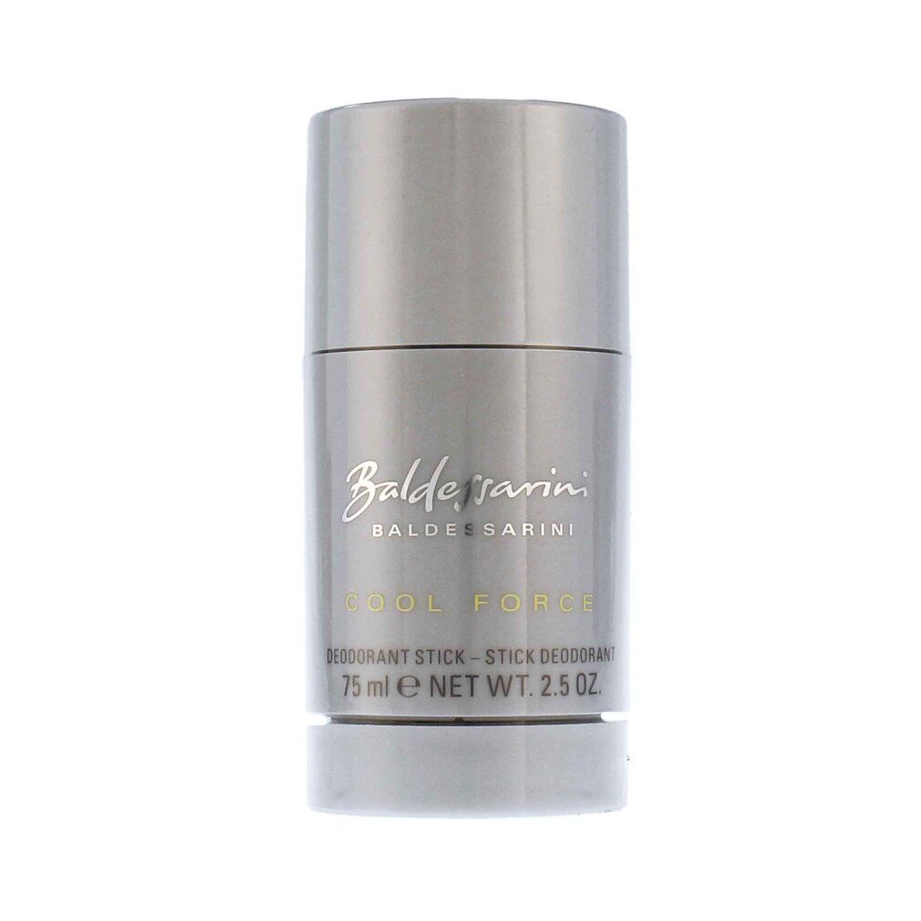 Silberfarbener Deostift. Schriftzug 'Baldessarini' und 'Cool Force'. Bezeichnung 'Deodorant Stick'. 75ml.