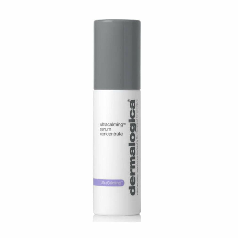 Weißes Serumfläschchen mit grauem Deckel. Beschriftung: ultracalming serum concentrate, dermalogica.
