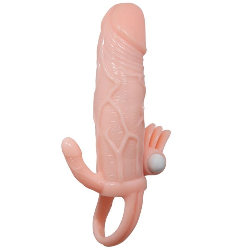 Penishülle mit Klitoris- & Analstimulation. Rosa, mit Ring, Klitoris-Stimulator und Analstimulation.