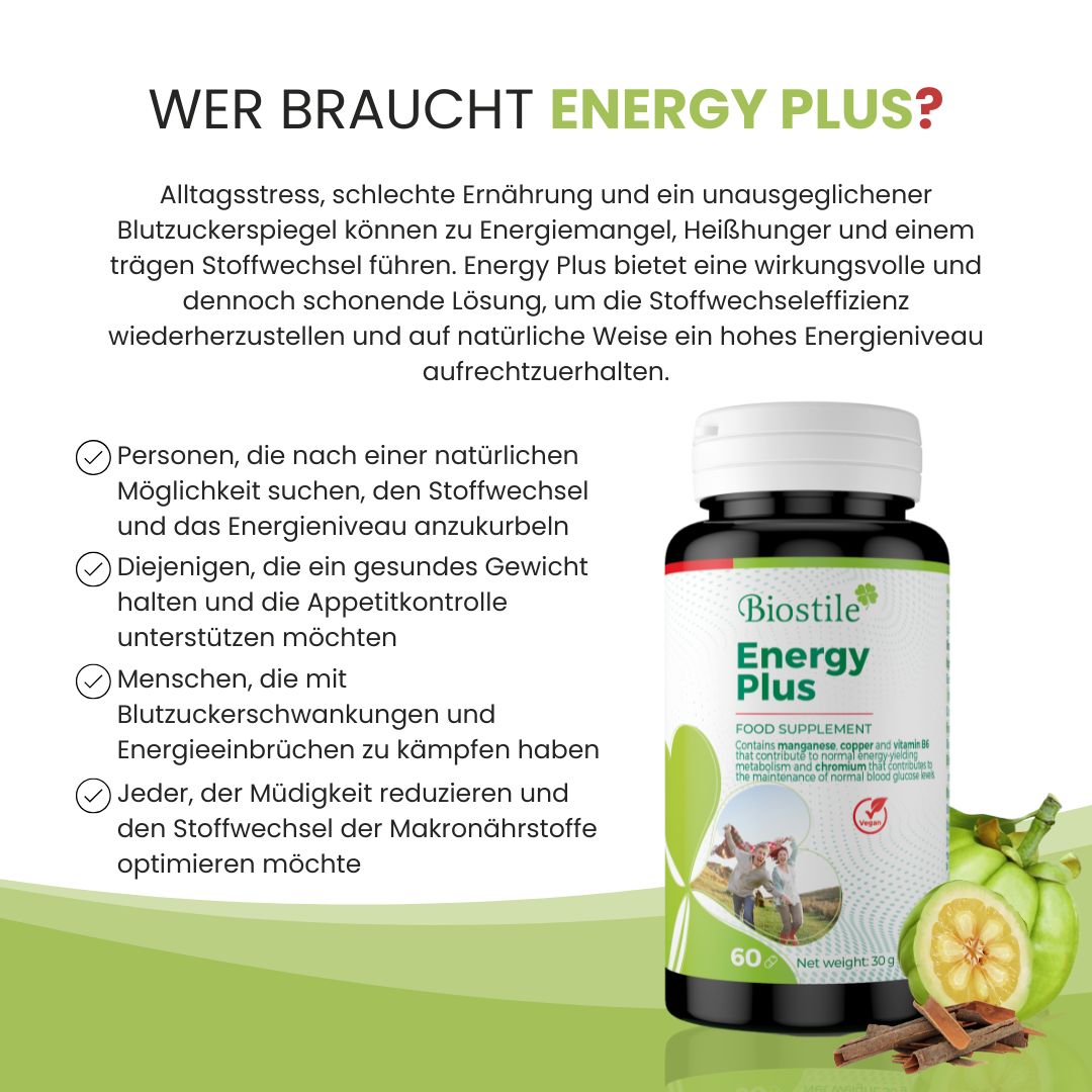 Liste der Personen, die von Biostile Energie Plus profitieren. Schwarze Dose mit weißem Deckel daneben.