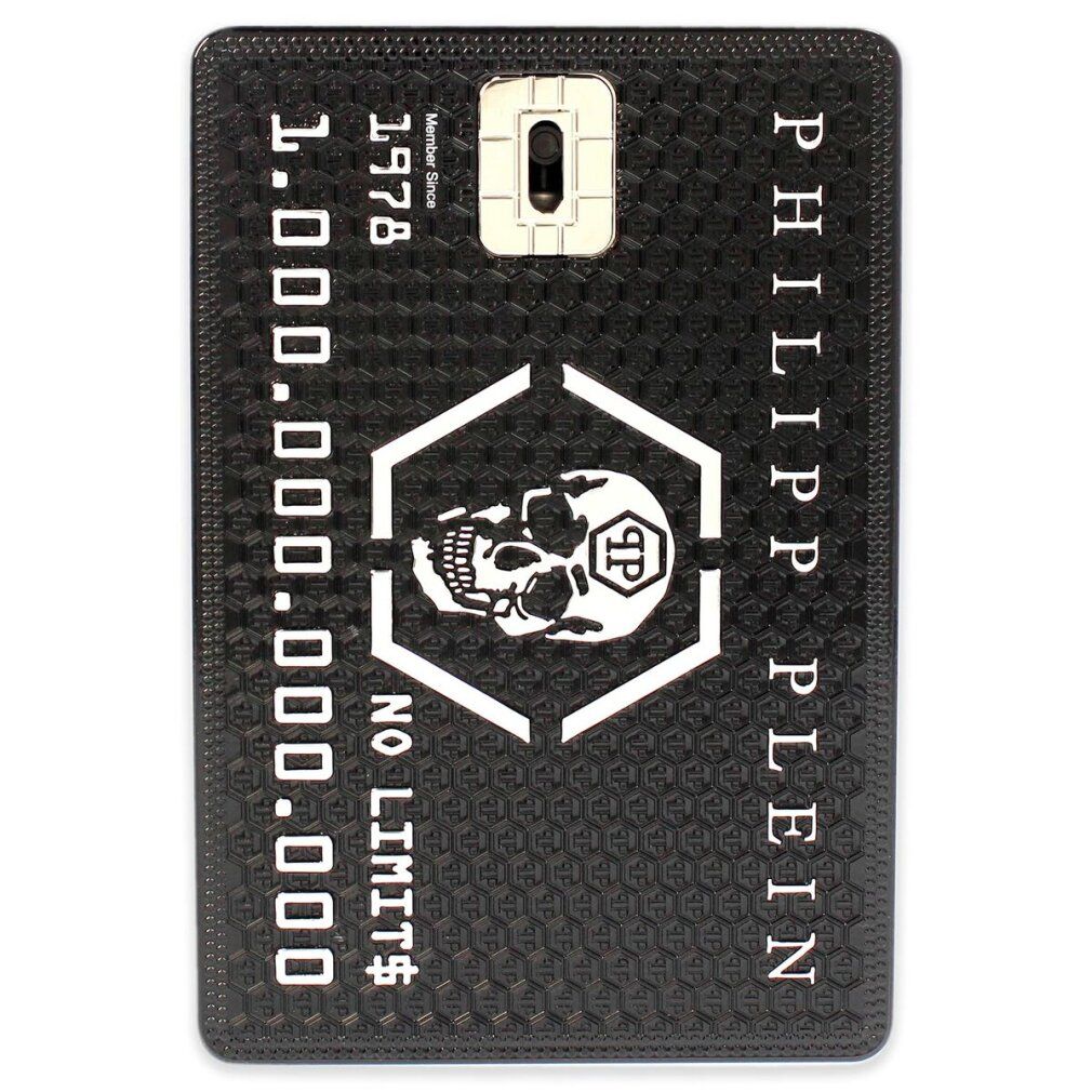 Schwarzer Flakon von Philipp Plein No Limits in Kreditkartenform. Logo mit Totenkopf und Schriftzug "NO LIMIT$".