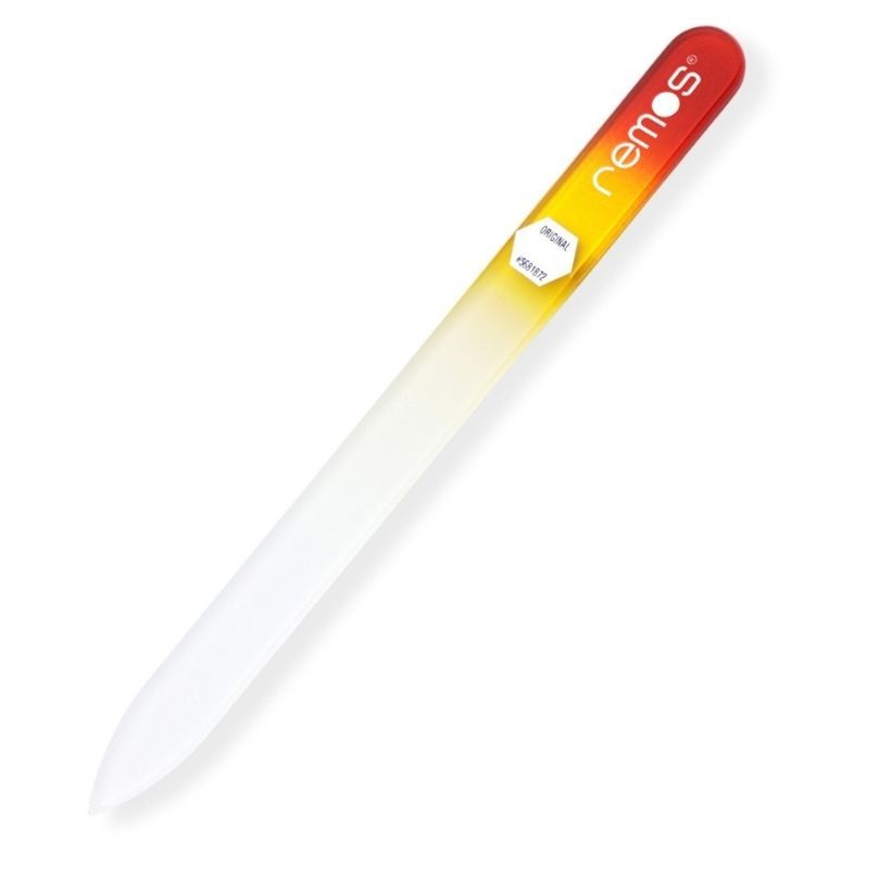 Glasnagelfeile mit Farbverlauf. Remos-Logo. Original-Qualität. 14 cm lang.