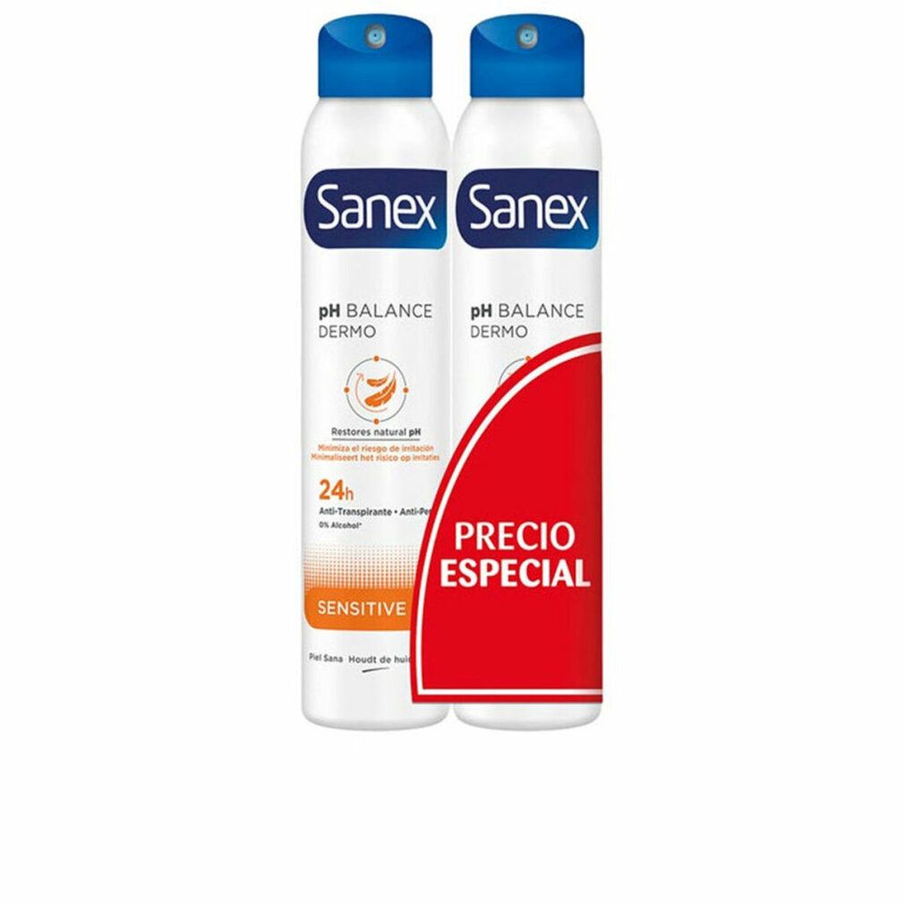 Zwei Sanex Deodorant Sprays, pH Balance Dermo Sensitiv, mit "PRECIO ESPECIAL" Aufdruck.