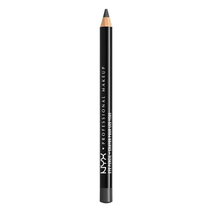 Schwarzer Augenstift. Aufschrift: NYX PROFESSIONAL MAKEUP. Spitze und unteres Ende dunkelgrau.