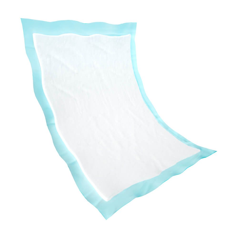 Abri-Soft Ultra Light. Rechteckige Einlage mit blauem Rand. Weißes, saugfähiges Material.