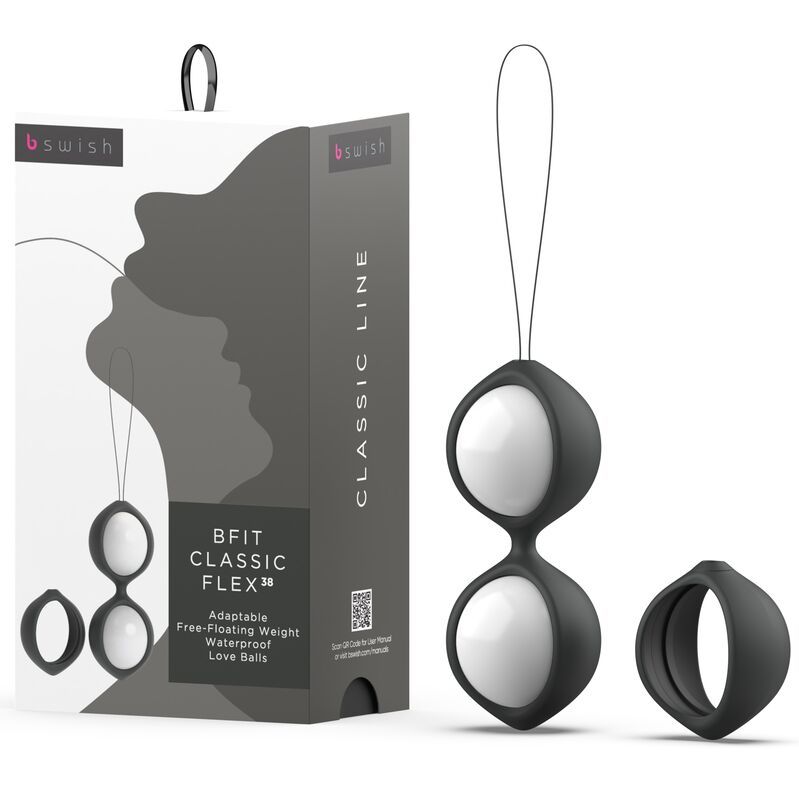Verpackung und B Swish Liebeskugeln: schwarze Ringe, weiße Kugeln, Schlaufe, separater Ring.