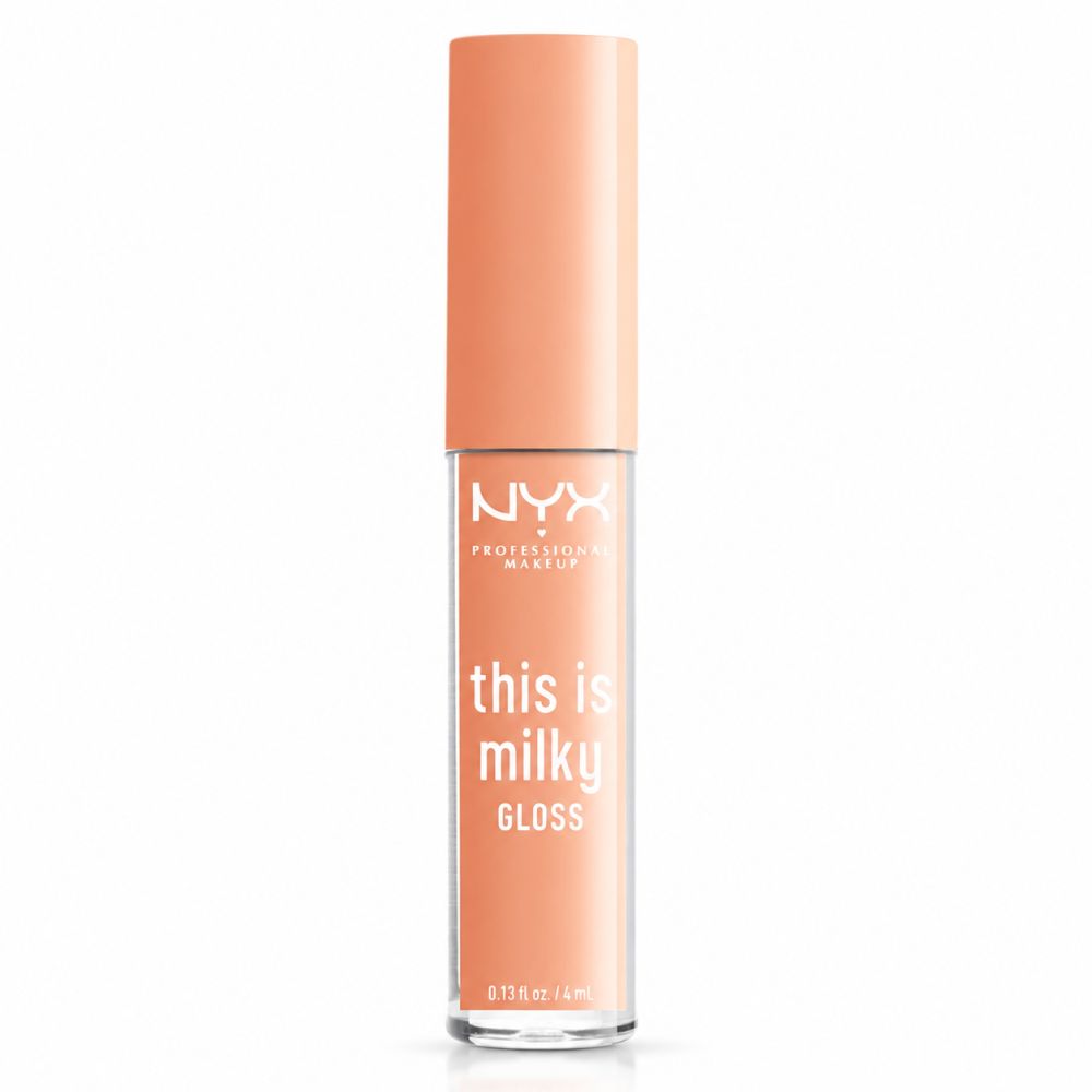 NYX Professional Makeup Lippenstift in Pfirsichton mit der Aufschrift 'this is milky GLOSS'.