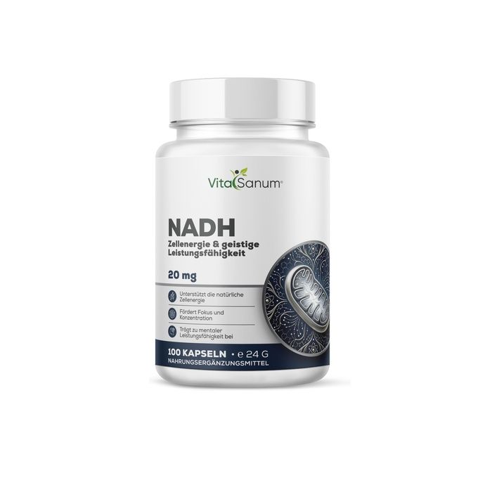 VitaSanum® NADH Kapseldose, 100 Kapseln, 20 mg. Zellenergie & geistige Leistungsfähigkeit.