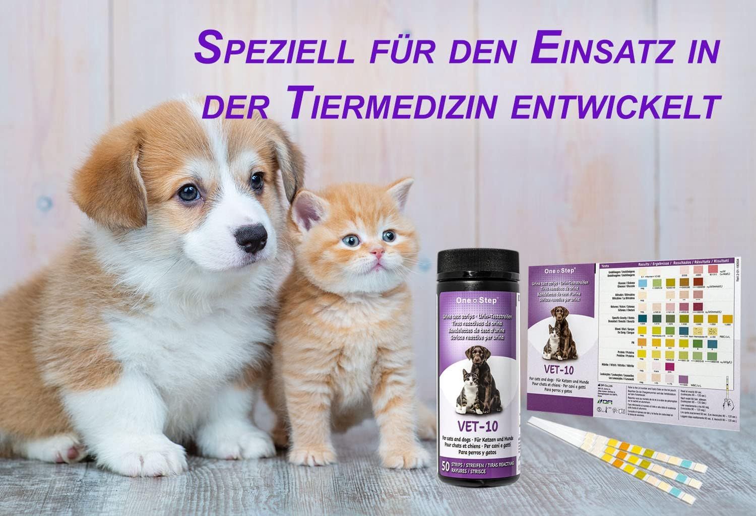 One+Step Urin Teststreifen für Hunde und Katzen - Schnelltest zur Prüfung von 10 Gesundheitswerten